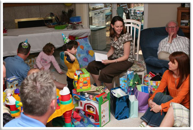 Will's Mommy, Raemie, surrounded by all the "loot"